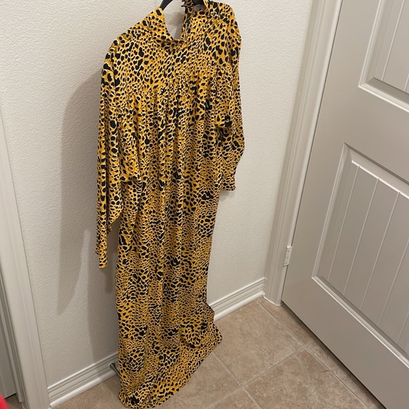 Topshop Yellow Animal Print Leopard Long Sleeve Maxi Dress - Picture 10 of 14